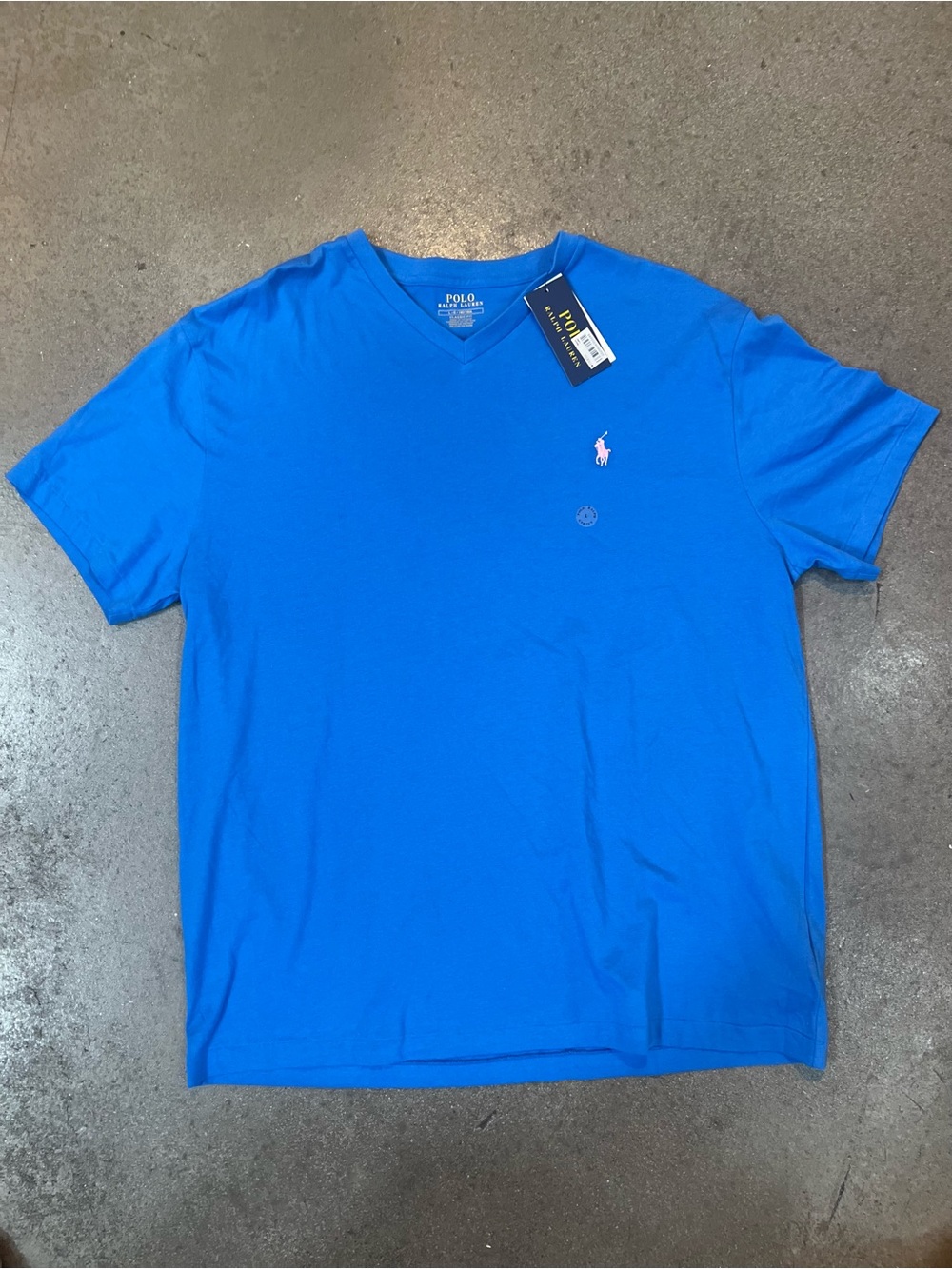Men’s Ralph Lauren Short Sleeve V-Neck T-Shirt in Bright Blue with Pink Pony